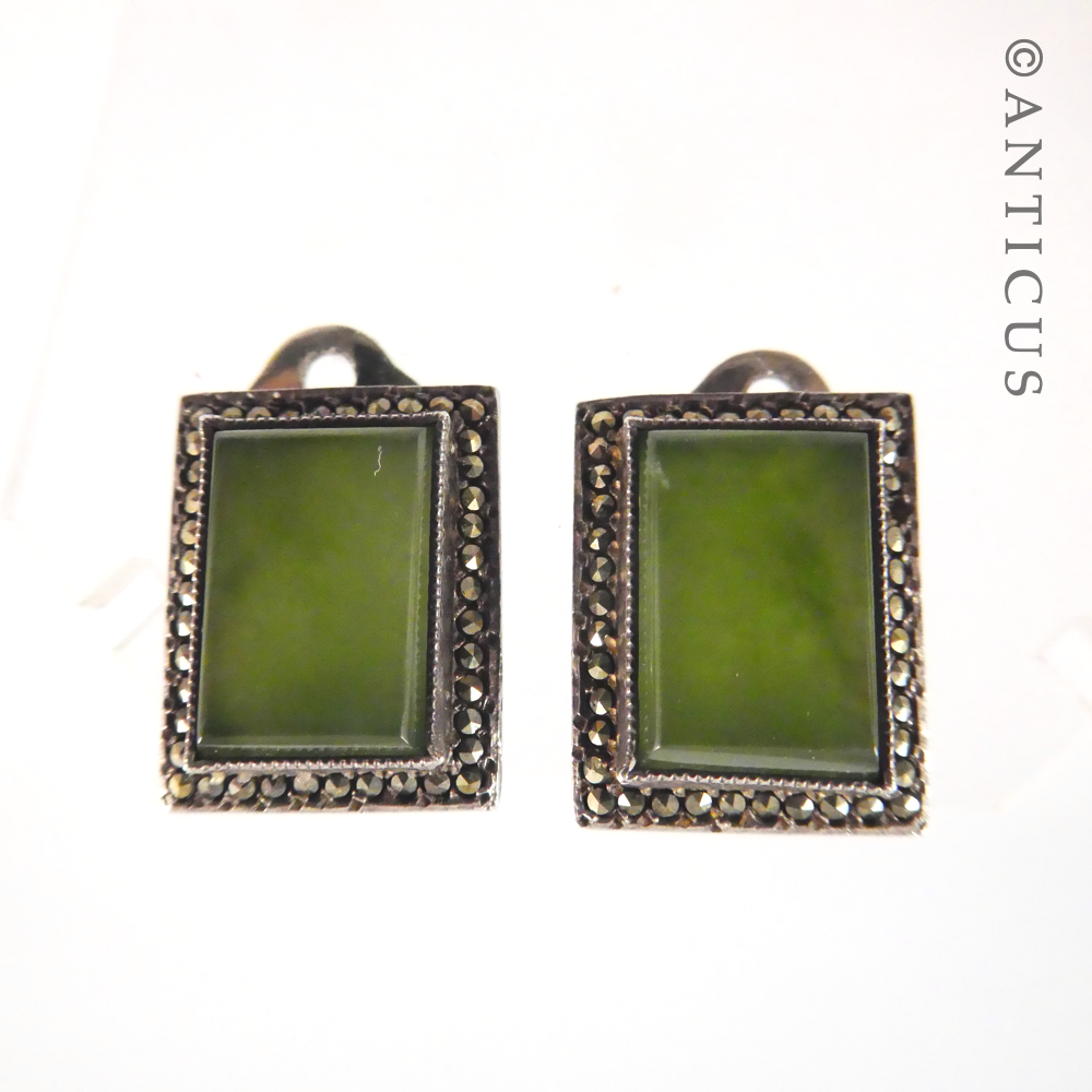 Vintage Pounamu Jade Clip Earrings.
