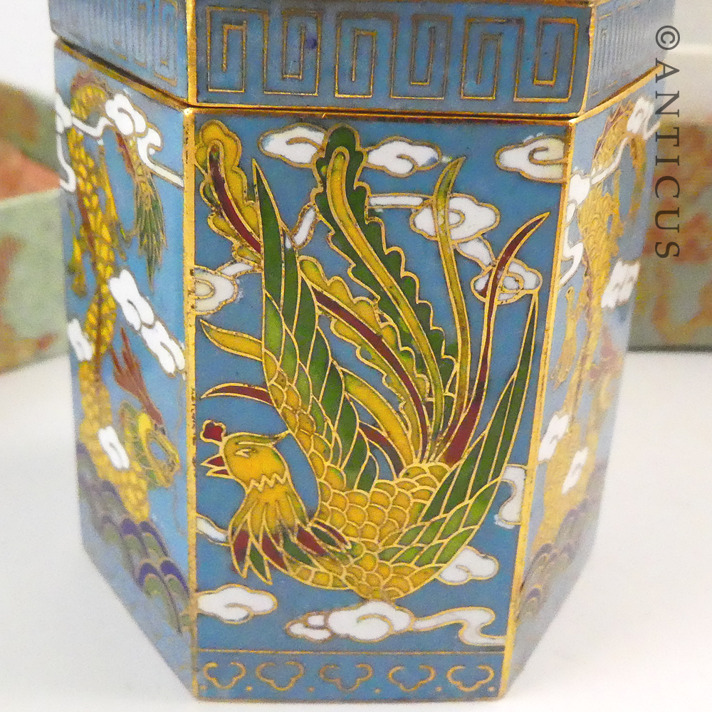 Vintage Cloisonné Caddy in Original Box.