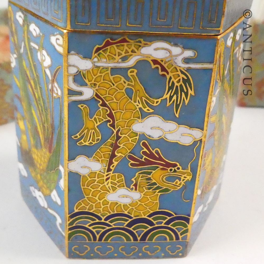 Vintage Cloisonné Caddy in Original Box.