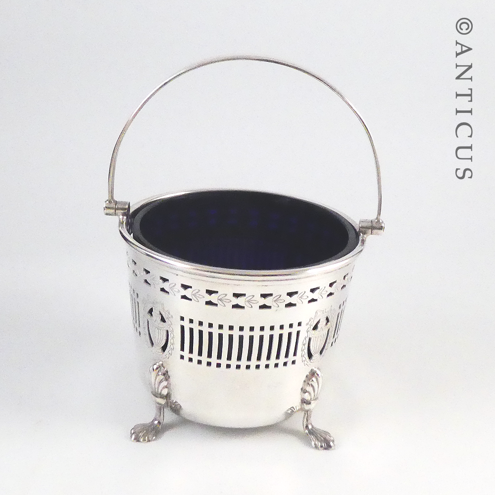 Pretty Sugar Basket with Blue Glass Liner.