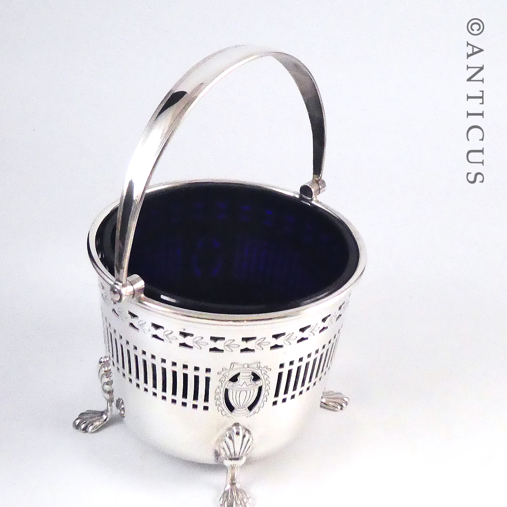 Pretty Sugar Basket with Blue Glass Liner.