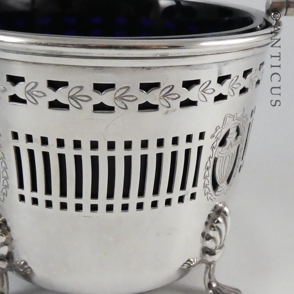 Pretty Sugar Basket with Blue Glass Liner.
