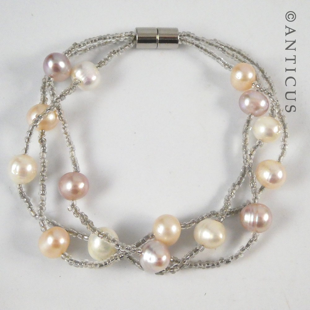 Pearl Bracelet, Three Strand, Magnetic Clasp