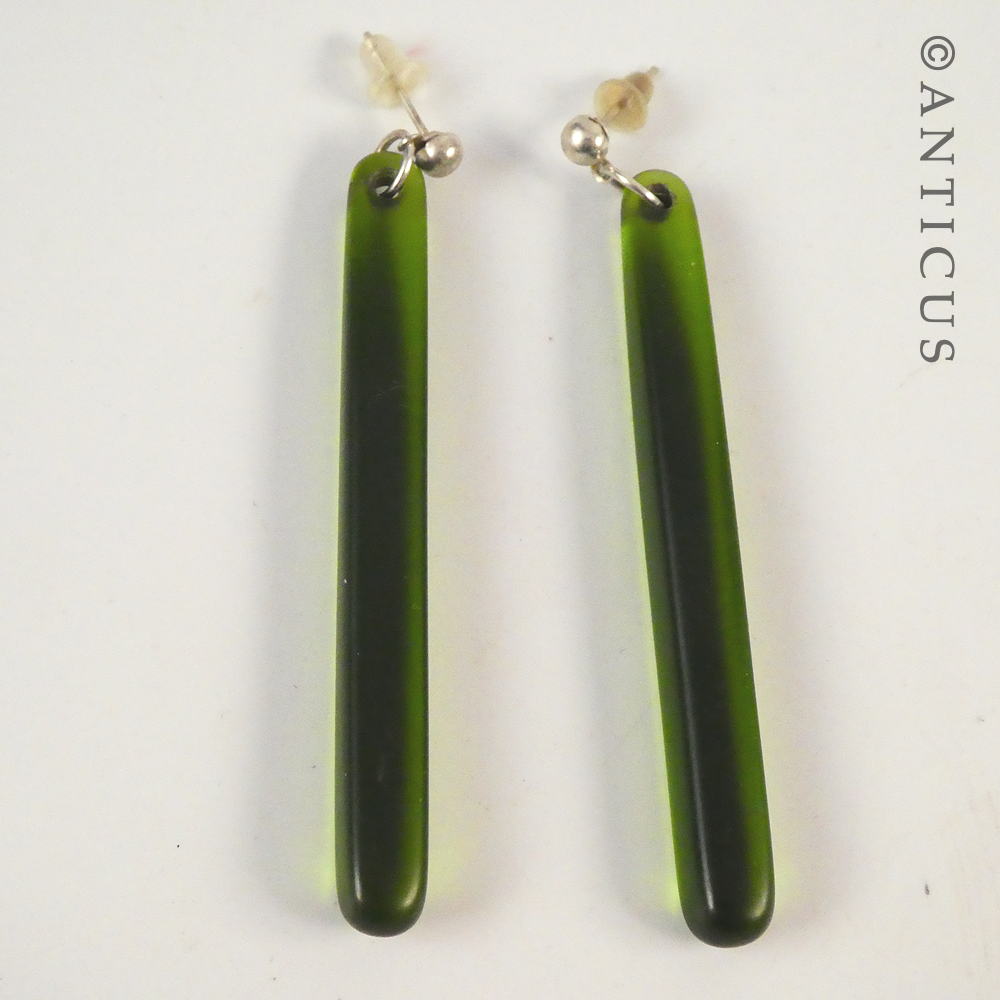 Pair of Green Glass Drop Earrings.