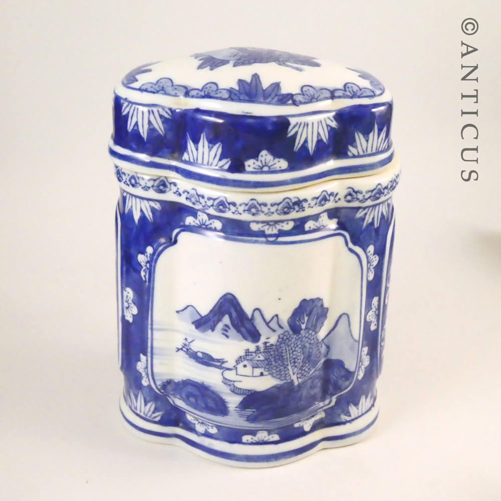 Ornamental Blue and White Large Lidded Chinese Jar.