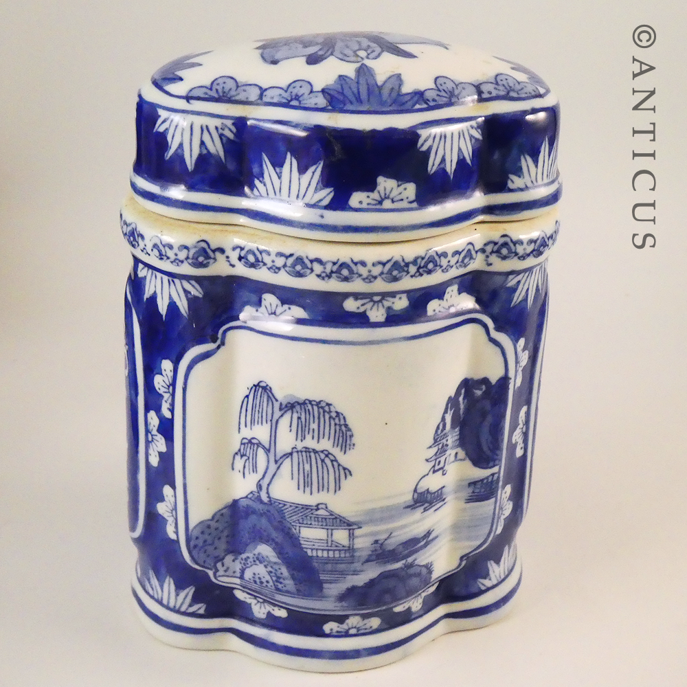 Ornamental Blue and White Large Lidded Chinese Jar.