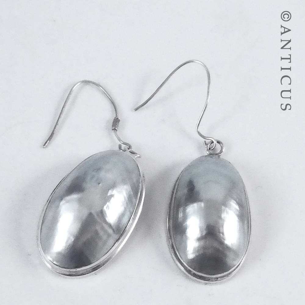 Pair of Silver and Blue Pearl Earrings.
