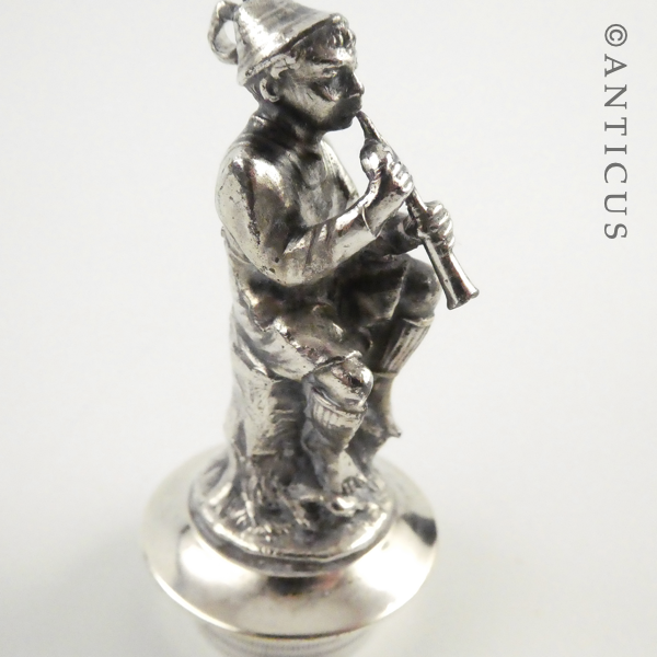 Old Bottle Cork Holder, Figure Playing Flute.