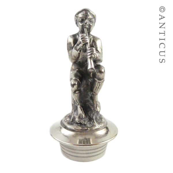 Old Bottle Cork Holder, Figure Playing Flute.