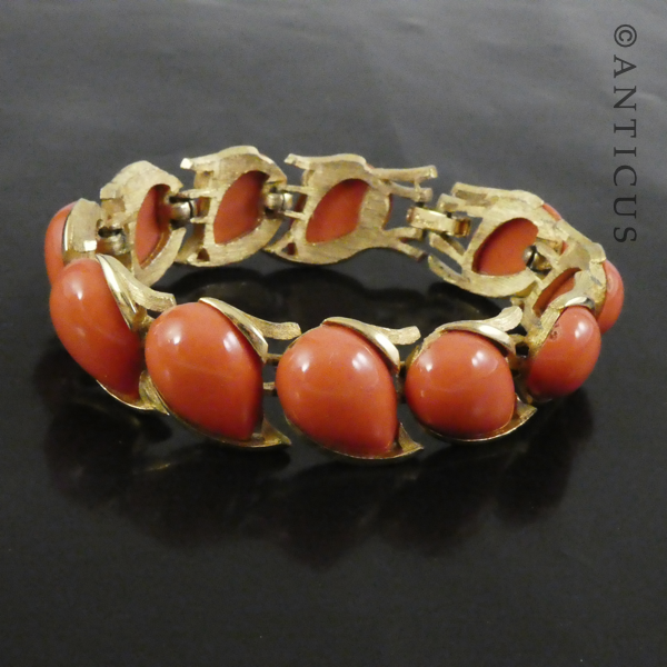 Trifari Costume Bracelet, with Coral Colours and Gold.