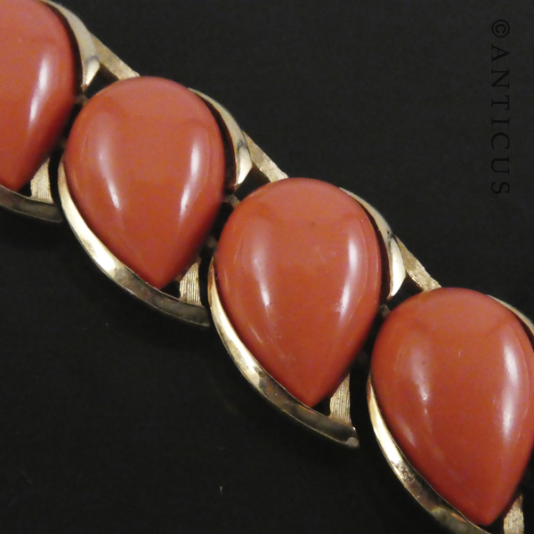 Trifari Costume Bracelet, with Coral Colours and Gold.