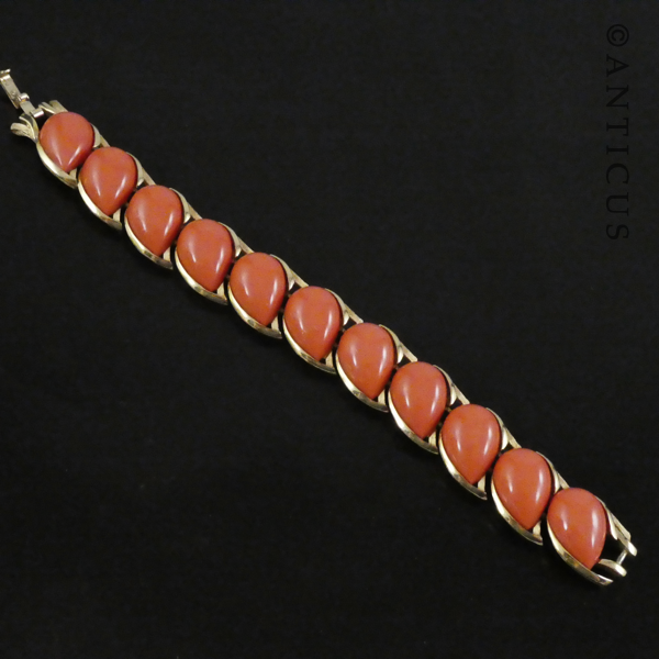 Trifari Costume Bracelet, with Coral Colours and Gold.