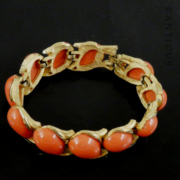 Trifari Costume Bracelet, with Coral Colours and Gold.
