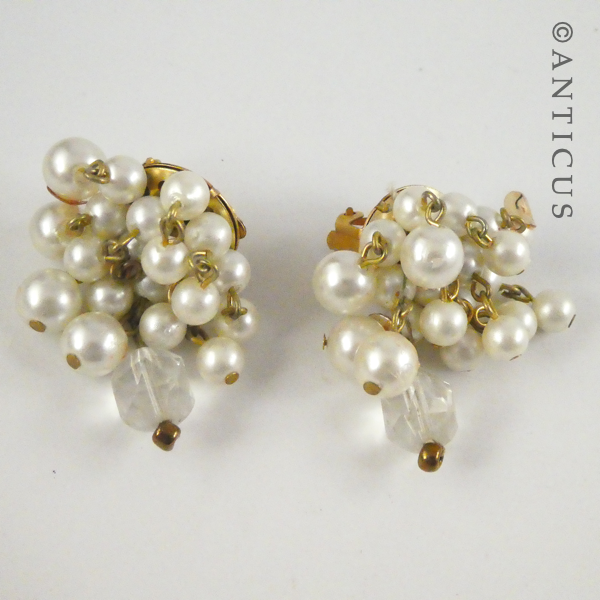 Clip Earrings, Bunch of Faux Pearl Drops.