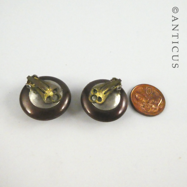 Vintage Clip Earrings, Round Domes.