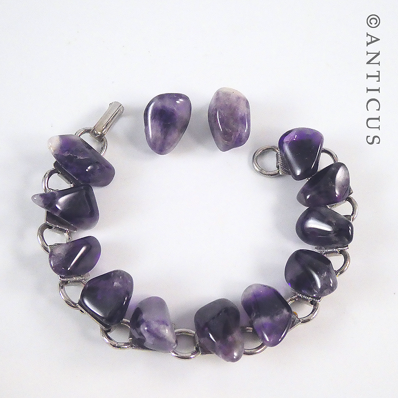 Vintage Amethyst Stones Bracelet and Earrings.