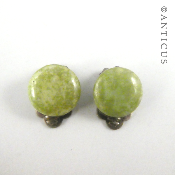Vintage Round Green Clip Earrings.