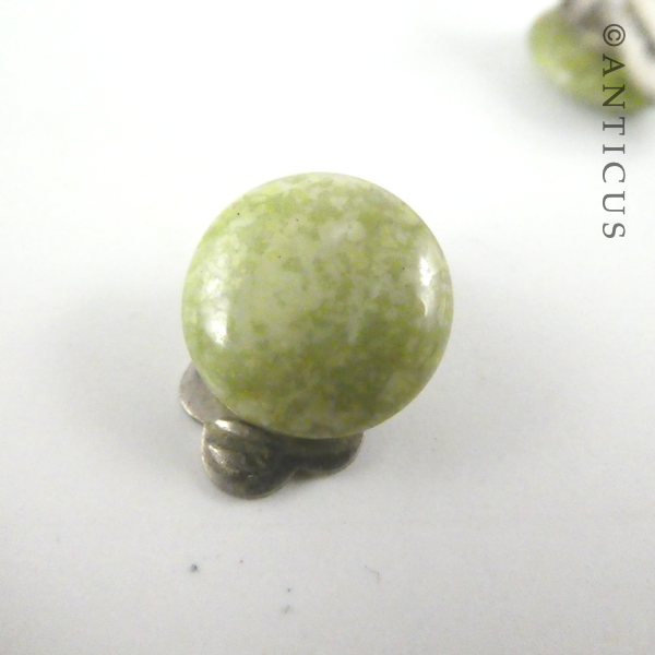 Vintage Round Green Clip Earrings.