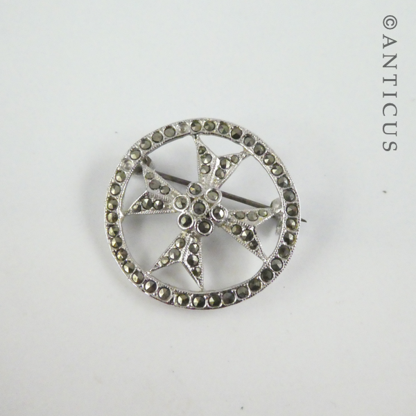 Marcasite Costume Brooch, Maltese Cross, signed.