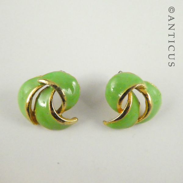 Vintage Green Enamel Stud Earrings.