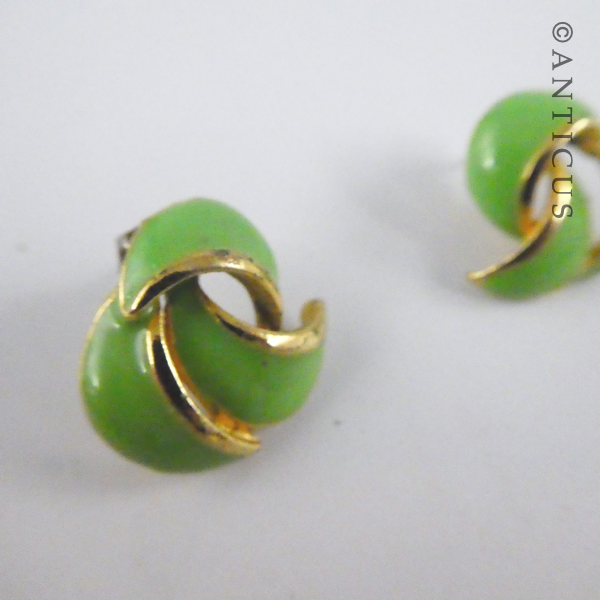 Vintage Green Enamel Stud Earrings.