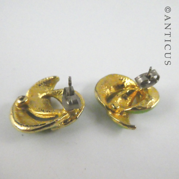 Vintage Green Enamel Stud Earrings.