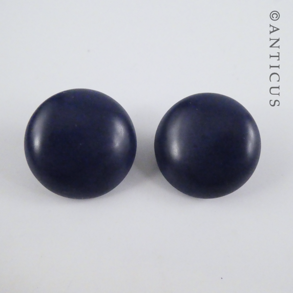 Vintage  Clip-on Round Navy Blue Earrings.