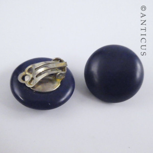 Vintage  Clip-on Round Navy Blue Earrings.