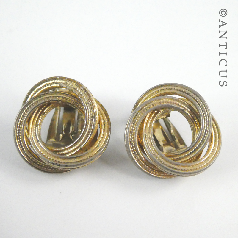 Gilded Metal Knot earrings, Clip-on Fittings.