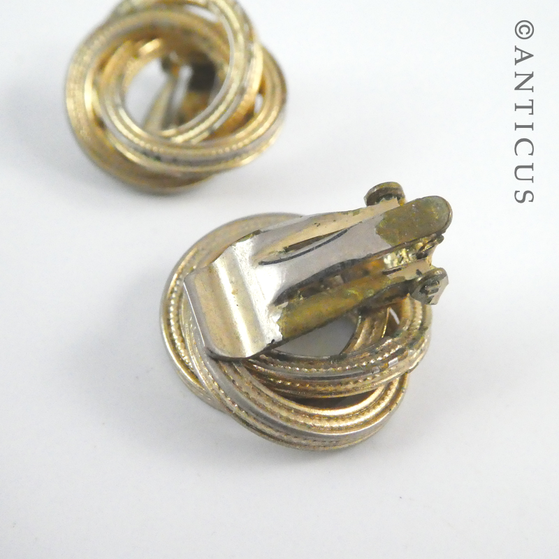 Gilded Metal Knot earrings, Clip-on Fittings.