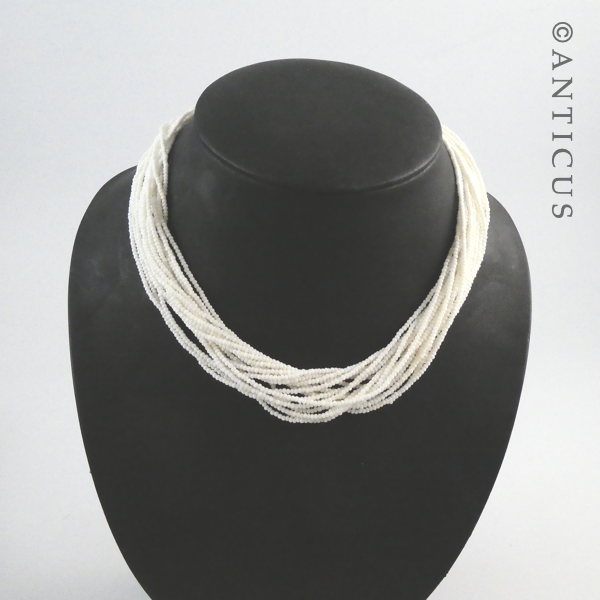 Vintage White Mini Bead, Multi-Strand Necklace.