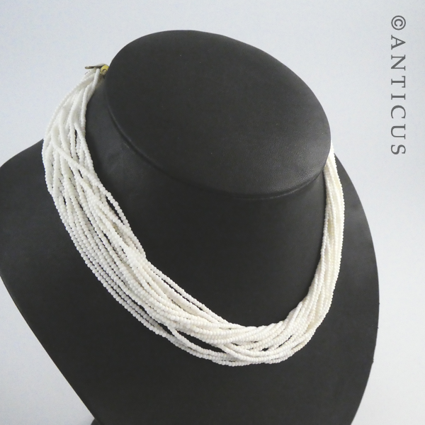 Vintage White Mini Bead, Multi-Strand Necklace.