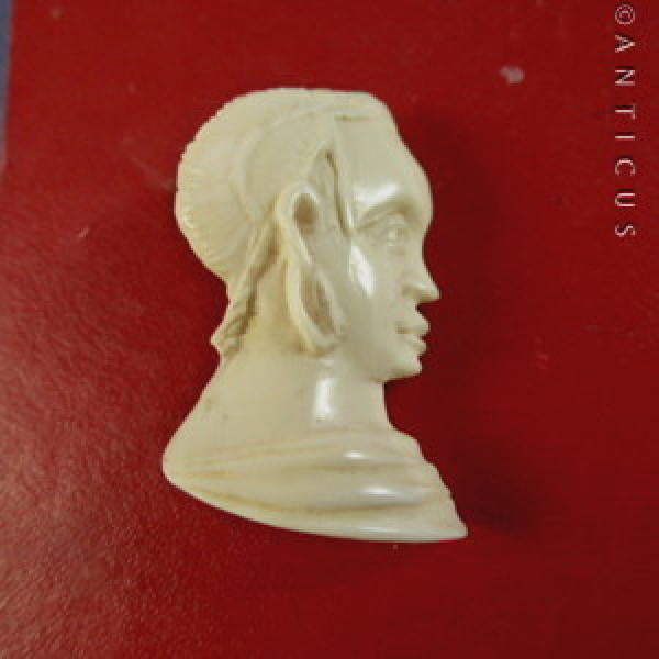 Carved Bone African Head Brooch, Vintage.