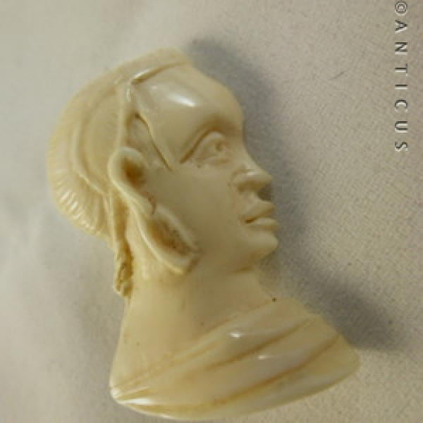 Carved Bone African Head Brooch, Vintage.