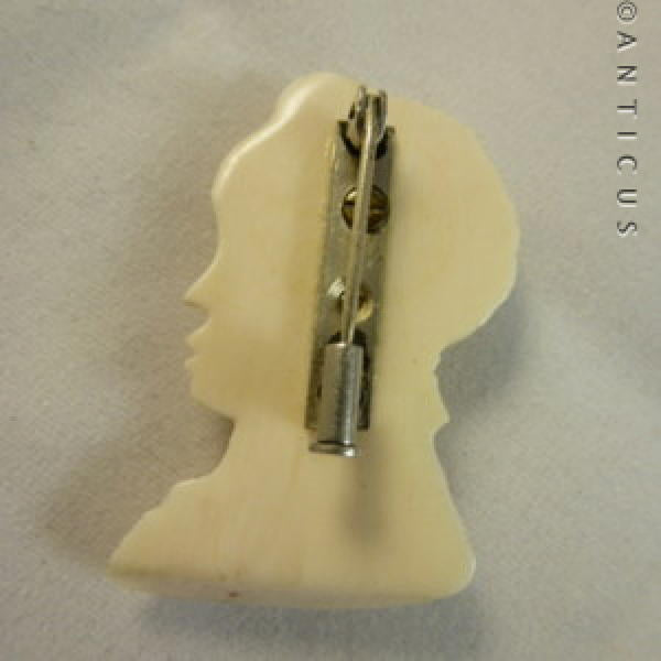 Carved Bone African Head Brooch, Vintage.