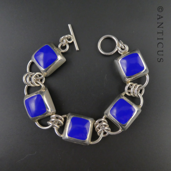 Mexican Silver and Blue Enamel Link Bracelet.