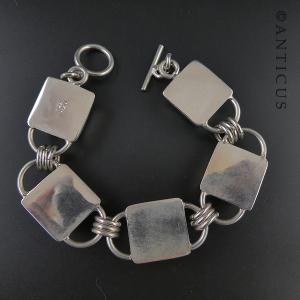 Mexican Silver and Blue Enamel Link Bracelet.