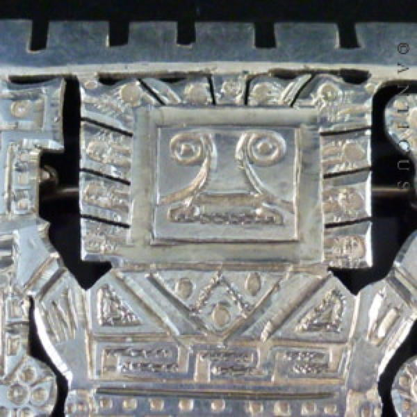 Sterling Silver Large Peruvian Inca Brooch.