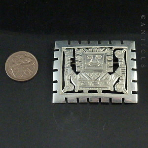 Sterling Silver Large Peruvian Inca Brooch.