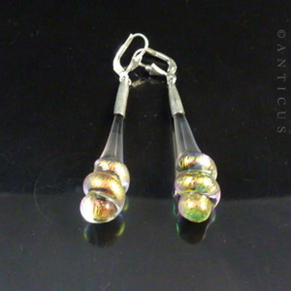 Dichroic Glass and Silver Earrings.