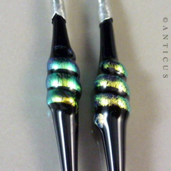 Hand Made Dichroic Glass Drop Earrings.