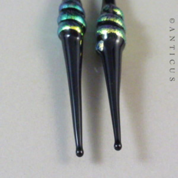 Hand Made Dichroic Glass Drop Earrings.