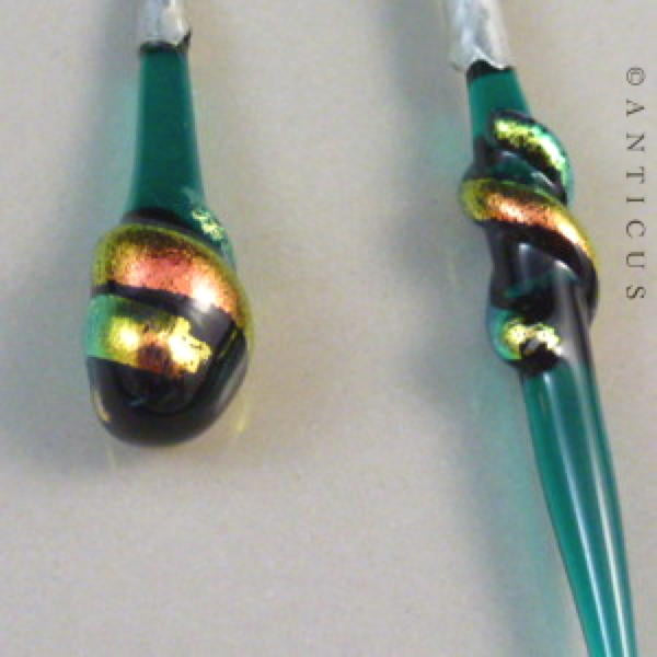Dichroic Glass and Silver Asymetrical Earrings.