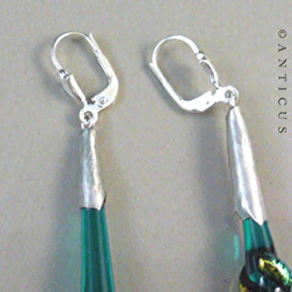Dichroic Glass and Silver Asymetrical Earrings.