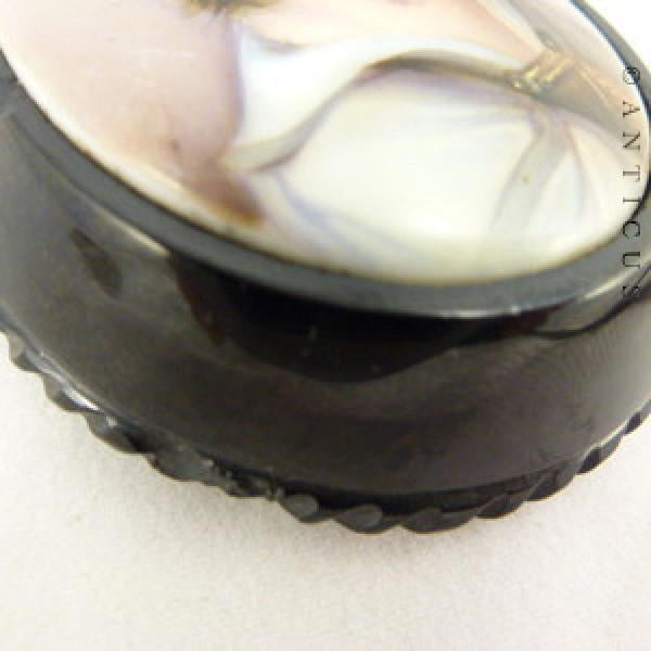 Painted Portrait Pendant, Large English Jet Mount.