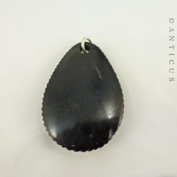 Painted Portrait Pendant, Large English Jet Mount.