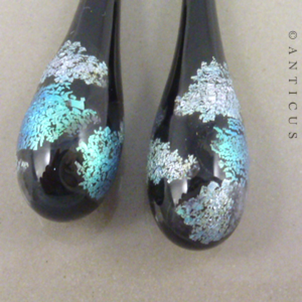 Handmade Dichroic Glass and Silver Drop Earrings.