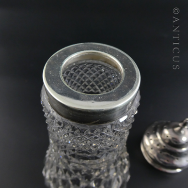 Sterling Silver Capped Crystal Sugar Castor, 1928.)