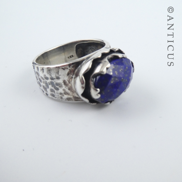 Beaten Silver Ring, Lapis Stone.