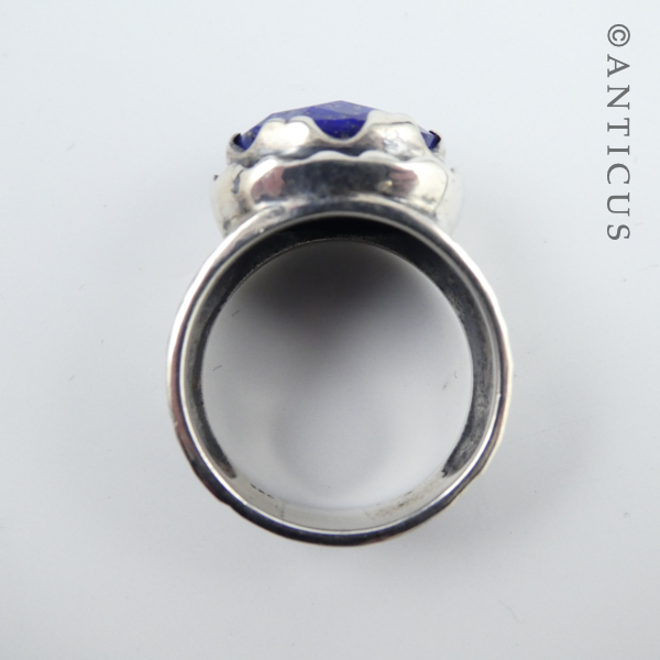 Beaten Silver Ring, Lapis Stone.